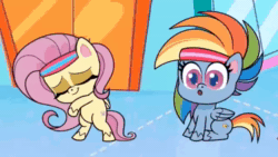 Size: 1280x720 | Tagged: safe, screencap, character:fluttershy, character:rainbow dash, episode:superb six, g4.5, my little pony:pony life, animated, dancing, headband, no sound, webm