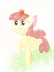 Size: 1668x2224 | Tagged: safe, artist:yamasan3121, character:apple bloom, species:earth pony, species:pony, g4, adorabloom, apple, blank flank, cute, female, filly, food, solo