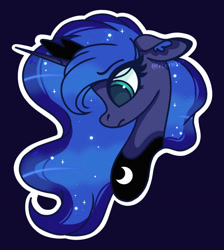 Size: 1199x1338 | Tagged: safe, artist:plethxra, character:princess luna, species:alicorn, species:pony, g4, bust, ear fluff, frown, galaxy mane, looking down, simple background, solo