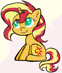Size: 926x1092 | Tagged: safe, artist:sallycars, character:sunset shimmer, species:pony, species:unicorn, g4, abstract background, colored pupils, cute, female, mare, ms paint, sitting, smiling, solo
