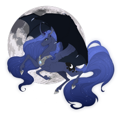 Size: 3000x2800 | Tagged: safe, artist:dementra369, character:princess luna, species:alicorn, species:pony, g4, bat wings, constellation, curved horn, galaxy mane, moon, regalia, solo, wing claws