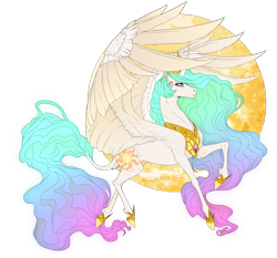 Size: 3000x2800 | Tagged: safe, artist:dementra369, character:princess celestia, species:alicorn, species:pony, g4, curved horn, leonine tail, regalia, solo, sun, wings raised
