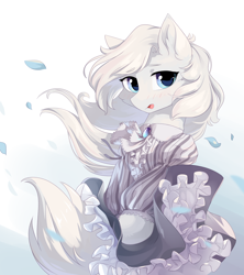 Size: 2400x2700 | Tagged: safe, artist:dreamweaverpony, oc, oc only, oc:loulou, beautiful, clothing, female, fluffy tail, jewelry, looking at you, pure white, solo, style emulation
