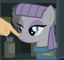 Size: 698x662 | Tagged: safe, edit, screencap, character:maud pie, episode:hearthbreakers, g4, my little pony: friendship is magic, boop, boop edit, cute, finger, hand, maudabetes, smiling, when she smiles