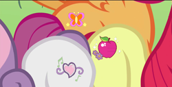 Size: 1280x651 | Tagged: safe, edit, edited screencap, screencap, character:apple bloom, character:apple spice, character:scootaloo, character:sweetie belle, species:pegasus, species:pony, episode:crusaders of the lost mark, g4, my little pony: friendship is magic, 1000 hours in ms paint, cutie mark, cutie mark crusaders, exploitable meme, meme, ms paint, the cmc's new cutie mark meme