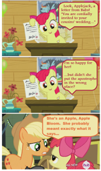 Size: 608x1035 | Tagged: safe, edit, edited screencap, screencap, character:apple bloom, character:applejack, character:babs seed, applecest, comic, implied incest, marriage, screencap comic, shipping, wedding, wedding invitation