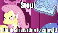 Size: 640x360 | Tagged: safe, edit, edited screencap, screencap, character:fluttershy, character:rarity, episode:scare master, g4, my little pony: friendship is magic, caption, carousel boutique, clothing, costume, dressup, fish slap, frown, great moments in animation, image macro, magic, masochism, masochist, masochistshy, meme, mermaid, mermarity, merpony, nightmare night costume, slap, tail slap, tail whip, turning