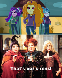 Size: 1904x2404 | Tagged: safe, edit, screencap, character:adagio dazzle, character:aria blaze, character:sonata dusk, species:human, species:siren, equestria girls:rainbow rocks, g4, my little pony: equestria girls, my little pony:equestria girls, exploitable meme, hocus pocus, meme, sarah jessica parker, that's my x, the dazzlings, trio, witch