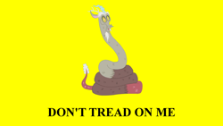 Size: 1680x945 | Tagged: safe, edit, edited screencap, screencap, character:discord, episode:what about discord?, g4, my little pony: friendship is magic, don't tread on me, flag, gadsden flag, hisscord, parody, snake, snake eyes, tea party