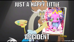 Size: 1000x564 | Tagged: safe, edit, screencap, character:discord, character:princess skyla, episode:what about discord?, g4, my little pony: friendship is magic, bob ross, discord's painting, discovery family logo, draconiross, exploitable meme, image macro, meme, painting, quote