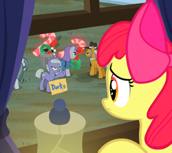 Size: 852x759 | Tagged: safe, edit, edited screencap, screencap, character:apple bloom, character:igneous rock pie, character:limestone pie, character:marble pie, character:maud pie, episode:hearthbreakers, g4, my little pony: friendship is magic, dorks, ed edd n eddy, kevin, sign, trash can, window