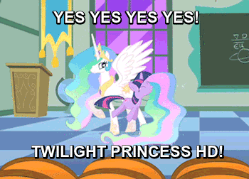 Size: 350x252 | Tagged: safe, edit, edited screencap, screencap, character:princess celestia, character:twilight sparkle, episode:the cutie mark chronicles, g4, my little pony: friendship is magic, adorkable, animated, cute, dork, filly, filly twilight sparkle, image macro, loop, meme, the legend of zelda, the legend of zelda: twilight princess, yes yes yes
