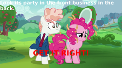 Size: 1279x719 | Tagged: safe, edit, edited screencap, screencap, character:pinkie pie, character:svengallop, episode:the mane attraction, g4, my little pony: friendship is magic, glare, gritted teeth, meme, rage, sad, struggle, text