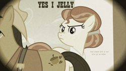 Size: 1440x810 | Tagged: safe, edit, edited screencap, screencap, character:pokey oaks, character:sew 'n sow, episode:family appreciation day, g4, my little pony: friendship is magic, duo, granny smith's father, granny smith's mother, granny smith's parents, image macro, jelly, nose wrinkle, scrunchy face