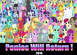 Size: 1284x924 | Tagged: safe, edit, edited screencap, screencap, character:aloe, character:amethyst star, character:apple bloom, character:applejack, character:berry punch, character:berryshine, character:big mcintosh, character:bon bon, character:bulk biceps, character:carrot cake, character:carrot top, character:cheerilee, character:cherry berry, character:cloudchaser, character:cup cake, character:daisy, character:derpy hooves, character:diamond tiara, character:dj pon-3, character:doctor whooves, character:flitter, character:fluttershy, character:golden harvest, character:granny smith, character:lemon hearts, character:lily, character:lily valley, character:linky, character:lotus blossom, character:lyra heartstrings, character:mayor mare, character:minuette, character:octavia melody, character:pinkie pie, character:pipsqueak, character:pokey pierce, character:pound cake, character:pumpkin cake, character:rainbow dash, character:rarity, character:roseluck, character:sassaflash, character:scootaloo, character:sea swirl, character:shoeshine, character:silver spoon, character:snails, character:snips, character:sparkler, character:spike, character:spring melody, character:sprinkle medley, character:starlight glimmer, character:sunshower raindrops, character:sweetie belle, character:sweetie drops, character:thunderlane, character:time turner, character:twilight sparkle, character:twilight sparkle (alicorn), character:twinkleshine, character:twist, character:vinyl scratch, species:alicorn, species:pegasus, species:pony, species:unicorn, episode:the cutie re-mark, background six, c:, cake family, colt, cutie mark crusaders, everypony, everypony at s5's finale, female, flower trio, friends are always there for you, glasses, grin, group photo, hiatus, hype, looking at you, male, mane seven, mane six, mare, ponies standing next to each other, s5 starlight, smiling, spa twins, wall of tags