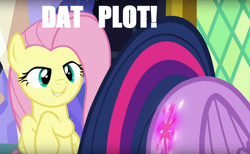 Size: 1276x788 | Tagged: safe, edit, edited screencap, screencap, character:fluttershy, character:twilight sparkle, character:twilight sparkle (alicorn), species:alicorn, species:pony, episode:the hooffields and mccolts, g4, my little pony: friendship is magic, caption, dat butt, eyes on the prize, female, flank, image macro, mare, meme, plot, stare