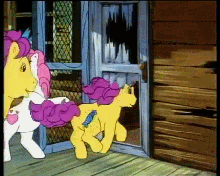 Size: 450x360 | Tagged: safe, edit, edited screencap, screencap, character:bon bon (g1), character:sweetheart, episode:the tea party, g1, my little pony tales, animated, loop, multeity