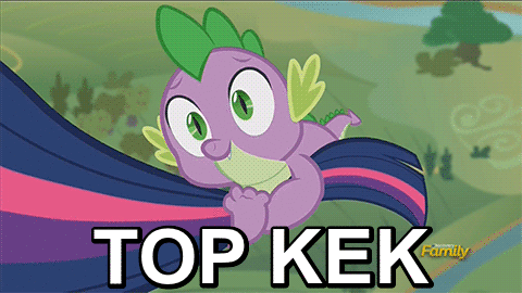 Size: 480x270 | Tagged: safe, edit, edited screencap, screencap, character:spike, character:twilight sparkle, character:twilight sparkle (alicorn), species:alicorn, species:pony, episode:the cutie re-mark, animated, dangling, discovery family logo, dreamworks face, female, image macro, kek, loop, mare, meme, thumbs up, top kek