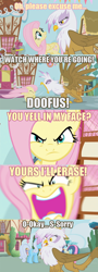 Size: 500x1388 | Tagged: safe, edit, edited screencap, screencap, character:fluttershy, character:gilda, species:griffon, episode:griffon the brush-off, g4, my little pony: friendship is magic, alternate scenario, angry, assertive, assertive fluttershy, comic, flutterrage, revenge, rhyme, scared, you're going to love me