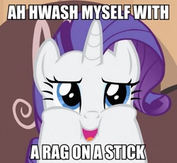 Size: 653x600 | Tagged: safe, edit, edited screencap, screencap, character:rarity, episode:rarity takes manehattan, g4, my little pony: friendship is magic, fat, female, image macro, meme, rag on a stick, solo, the simpsons
