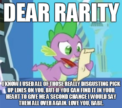 Size: 400x354 | Tagged: safe, edit, edited screencap, screencap, character:spike, species:dragon, episode:friendship is magic, g4, my little pony: friendship is magic, caption, image macro, letter, male, meme, quill, spike's love letters, tongue out