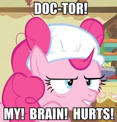 Size: 680x711 | Tagged: safe, edit, edited screencap, screencap, character:pinkie pie, episode:baby cakes, g4, my little pony: friendship is magic, caption, diaper, diaper on head, image macro, monty python, monty python's flying circus, mr gumby