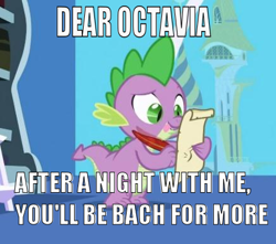 Size: 436x386 | Tagged: safe, edit, edited screencap, screencap, character:spike, species:dragon, episode:friendship is magic, g4, my little pony: friendship is magic, caption, image macro, letter, male, pun, quill, spike's love letters, tongue out