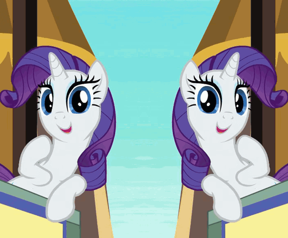Size: 568x469 | Tagged: safe, edit, edited screencap, screencap, character:rarity, episode:the crystal empire, g4, my little pony: friendship is magic, animated, looking at you, mirrored, open mouth, pointing, pointing rarity, self ponidox, smiling, talking
