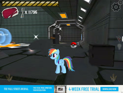 Size: 2048x1536 | Tagged: safe, edit, edited screencap, screencap, character:rainbow dash, 3d, advertisement, barely pony related, butterfly, crossover, dna, food, game, meat, pokéball, pokémon, raptor rpg mmo, screenshot by lightshot