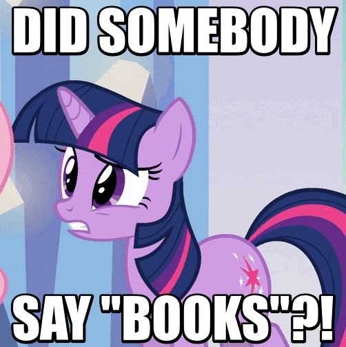 Size: 502x503 | Tagged: safe, edit, edited screencap, screencap, character:fluttershy, character:twilight sparkle, character:twilight sparkle (unicorn), species:pony, species:unicorn, episode:games ponies play, g4, my little pony: friendship is magic, adorkable, animated, book, bookhorse, crystal empire, cute, dork, excited, female, grin, image macro, looking back, mare, meme, purple smart, smiling, that pony sure does love books, twiabetes, twilight fuel, wide eyes