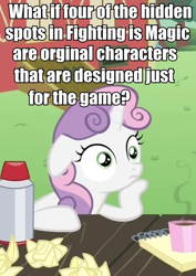 Size: 588x830 | Tagged: safe, edit, edited screencap, screencap, character:sweetie belle, oc, fighting is magic, episode:ponyville confidential, g4, my little pony: friendship is magic, exploitable meme, image macro, meme, obligatory pony, sudden clarity sweetie belle