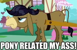 Size: 565x368 | Tagged: safe, edit, edited screencap, screencap, character:cranky doodle donkey, species:donkey, episode:a friend in deed, g4, my little pony: friendship is magic, image macro, pun, reaction image, vulgar