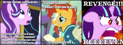 Size: 1172x426 | Tagged: safe, edit, screencap, character:starlight glimmer, character:sunburst, episode:the crystalling, g4, my little pony: friendship is magic, alternate ending, angry, bad end, comic, fire, gilligan cut, image macro, implied abuse, meme, monty python, needs more jpeg, peptalk, ragelight glimmer, red eyes take warning, reunion, revenge, screaming, sunburst abuse, this will end in death, this will end in gulag