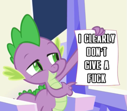 Size: 559x490 | Tagged: safe, edit, edited screencap, screencap, character:spike, episode:the crystalling, g4, my little pony: friendship is magic, exploitable meme, forced meme, meme, no fucks, pointing, spike holding a paper, text, vulgar