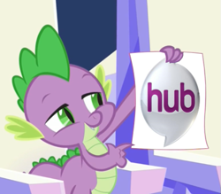 Size: 559x490 | Tagged: safe, edit, edited screencap, screencap, character:spike, episode:the crystalling, g4, my little pony: friendship is magic, forced meme, hub logo, meme, spike holding a paper, the hub