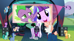 Size: 1600x900 | Tagged: safe, edit, edited screencap, screencap, character:amethyst star, character:blues, character:coloratura, character:countess coloratura, character:noteworthy, character:sparkler, character:spike, character:spring melody, character:sprinkle medley, character:starlight glimmer, character:svengallop, character:twilight sparkle, character:twilight sparkle (alicorn), species:alicorn, species:pony, ship:sparlight, episode:the mane attraction, g4, my little pony: friendship is magic, crossing the memes, exploitable meme, female, forced meme, funny face, hi anon, male, mare, meme, paper, projector, shipping, spike holding a paper, straight, twilight's projection