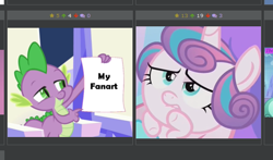 Size: 546x321 | Tagged: safe, edit, edited screencap, screencap, character:princess flurry heart, character:spike, derpibooru, episode:the crystalling, g4, my little pony: friendship is magic, exploitable meme, faec, forced meme, juxtaposition, juxtaposition win, meme, meta, spike holding a paper