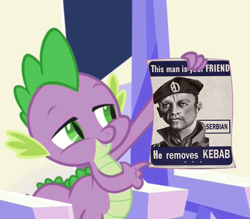 Size: 559x490 | Tagged: safe, edit, edited screencap, screencap, character:spike, episode:the crystalling, g4, my little pony: friendship is magic, /k/, exploitable, exploitable meme, forced meme, male, meme, remove kebab, serbia strong, serbian, solo, spike holding a paper