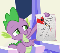 Size: 559x490 | Tagged: safe, edit, edited screencap, screencap, character:spike, episode:the crystalling, g4, my little pony: friendship is magic, deadpool, exploitable, exploitable meme, forced meme, male, meme, solo, spike holding a paper