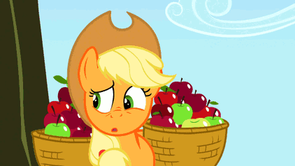 Size: 422x238 | Tagged: safe, edit, edited screencap, screencap, character:applejack, character:twilight sparkle, episode:applebuck season, g4, my little pony: friendship is magic, animated, concerned, derp, dialogue, faint, lecture, nose wrinkle, on back, passed out, passing out, sweet apple acres, talking, tired, tongue out