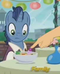 Size: 516x637 | Tagged: safe, edit, edited screencap, screencap, character:waxton, episode:the gift of the maud pie, g4, my little pony: friendship is magic, boop, boop edit, crayon, finger, food, frown, hand, soup, wide eyes