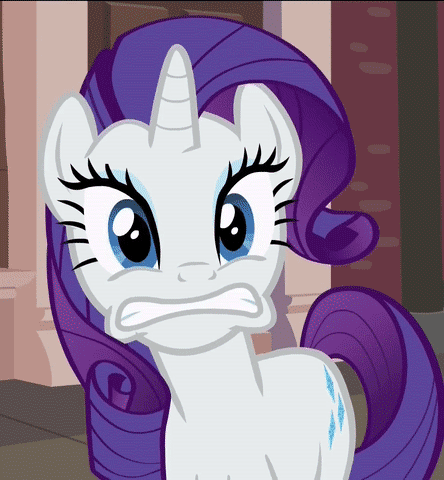 Size: 444x480 | Tagged: safe, edit, edited screencap, screencap, character:rarity, species:pony, species:unicorn, episode:the gift of the maud pie, g4, my little pony: friendship is magic, animated, content-aware scale, eyeshadow, female, gif, makeup, mare, psssdwr, shitposting, solo, wat