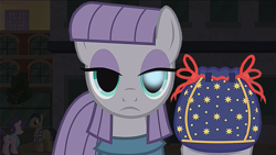 Size: 957x539 | Tagged: safe, edit, edited screencap, screencap, character:maud pie, character:suri polomare, episode:the gift of the maud pie, g4, my little pony: friendship is magic, spoilers for another series, crossover, death stare, pouch, rock pouch, sans (undertale), stare, the fire in her eyes, this will end in a bad time, undertale, winning goal
