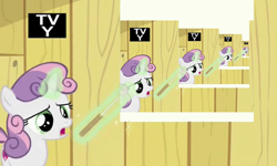 Size: 690x414 | Tagged: safe, edit, edited screencap, screencap, character:sweetie belle, episode:on your marks, g4, my little pony: friendship is magic, droste effect, meme, recursion, tv rating, tv-y