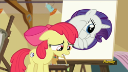 Size: 1280x720 | Tagged: safe, edit, edited screencap, screencap, character:apple bloom, episode:on your marks, episode:the gift of the maud pie, g4, my little pony: friendship is magic, apple bloom's painting, discovery family logo, meme, rariball