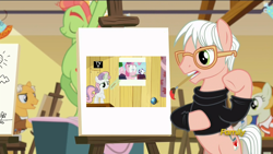 Size: 1280x720 | Tagged: safe, edit, edited screencap, screencap, character:tree hugger, episode:on your marks, episode:the gift of the maud pie, g4, my little pony: friendship is magic, andy warhol, crossing the memes, discovery family logo, exploitable meme, meme, painting, pinkie pie excited meme, pop art (character), rariball