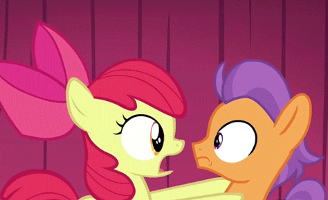 Size: 474x289 | Tagged: safe, edit, edited screencap, screencap, character:apple bloom, character:tender taps, species:earth pony, species:pony, ship:tenderbloom, episode:on your marks, g4, my little pony: friendship is magic, animated, blushing, colt, female, kiss edit, kissing, male, shipping, straight