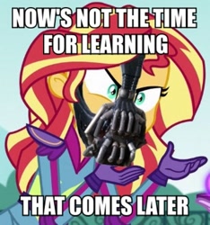 Size: 467x500 | Tagged: safe, edit, edited screencap, screencap, character:sunset shimmer, equestria girls:friendship games, g4, my little pony: equestria girls, my little pony:equestria girls, bane, baneposting, caption, exploitable meme, female, image macro, meme, solo, sunset is not willing to learn