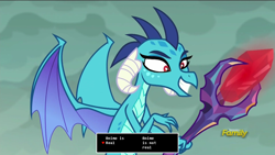 Size: 960x540 | Tagged: safe, edit, edited screencap, screencap, character:princess ember, species:dragon, episode:gauntlet of fire, g4, my little pony: friendship is magic, anime is real, bloodstone scepter, discovery family logo, dragon lord ember, undertale, undyne