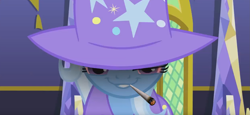 Size: 1875x863 | Tagged: safe, edit, screencap, character:trixie, species:pony, species:unicorn, episode:no second prances, g4, my little pony: friendship is magic, drugs, female, high, joint, mare, marijuana, solo, stoned